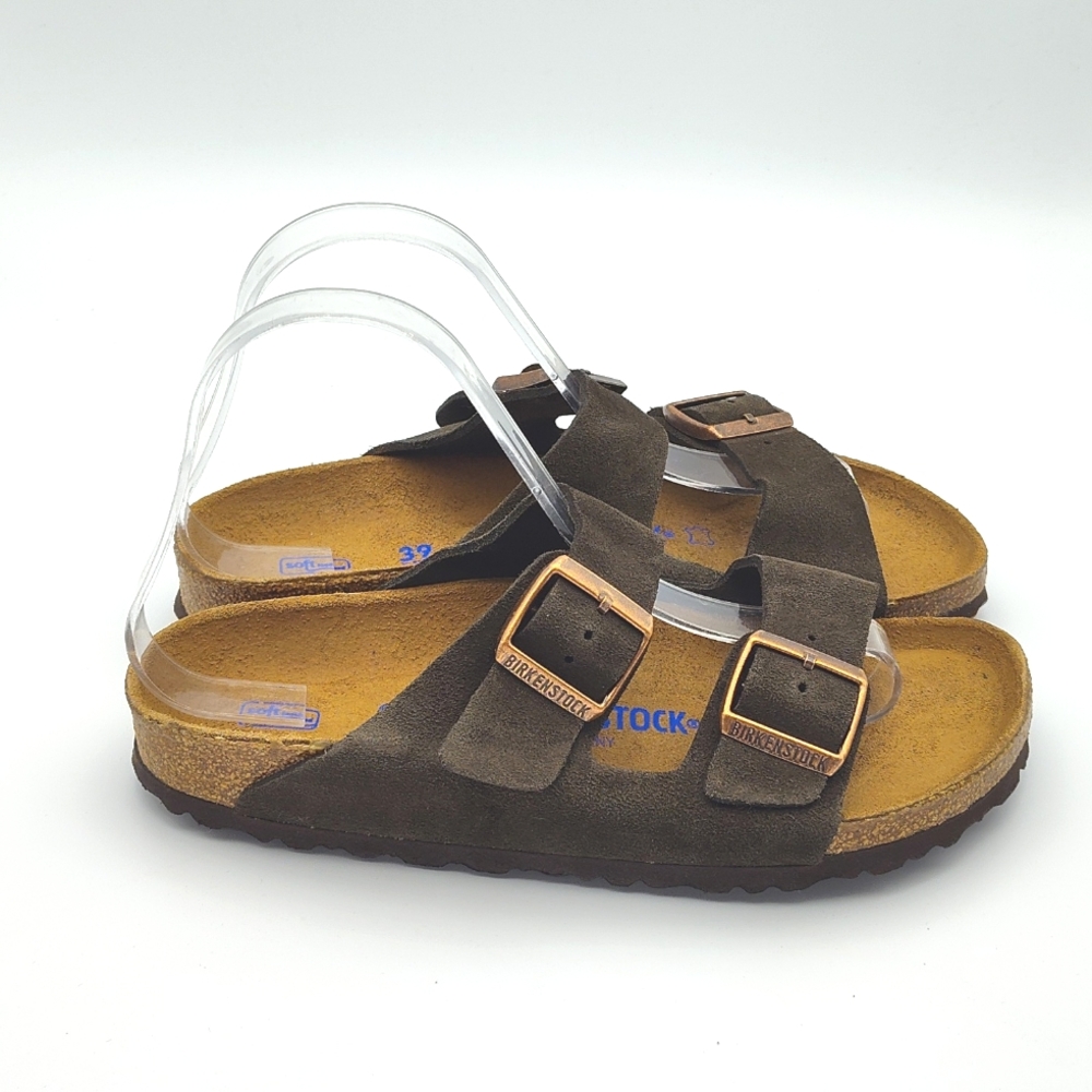 Birkenstock Arizona Suede Slide Sandals in Dark Brown
